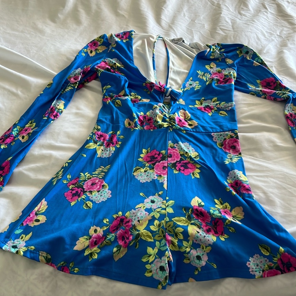 Women’s Blue Floral Short Romper in Medium